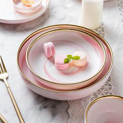 Pink Marbe Designed Porcelain Dinner Plates - Wnkrs