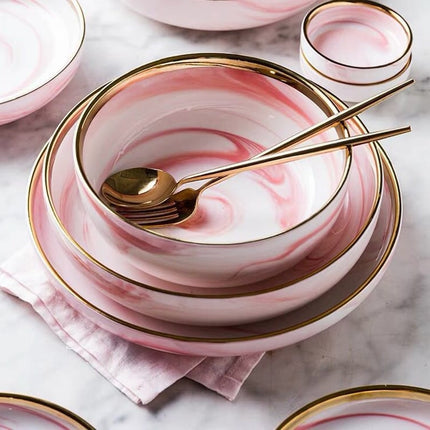 Pink Marbe Designed Porcelain Dinner Plates - Wnkrs