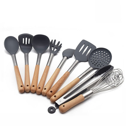 Wooden Handle Silicone Kitchenware 9 pcs Set - wnkrs