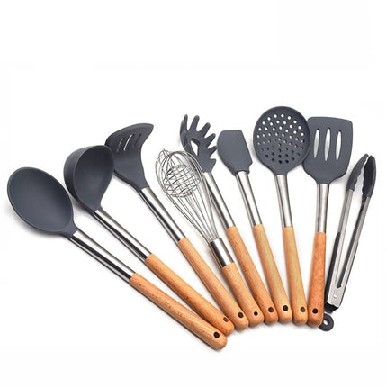 Wooden Handle Silicone Kitchenware 9 pcs Set - wnkrs