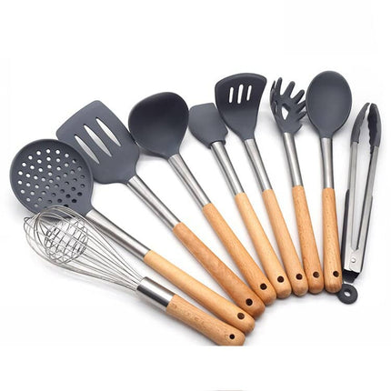 Wooden Handle Silicone Kitchenware 9 pcs Set - wnkrs