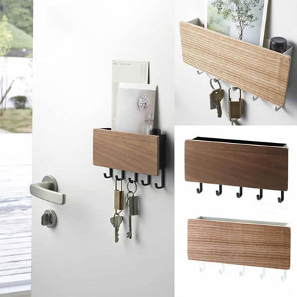 Wall Mounted Wood Colored Rack with Hooks - wnkrs