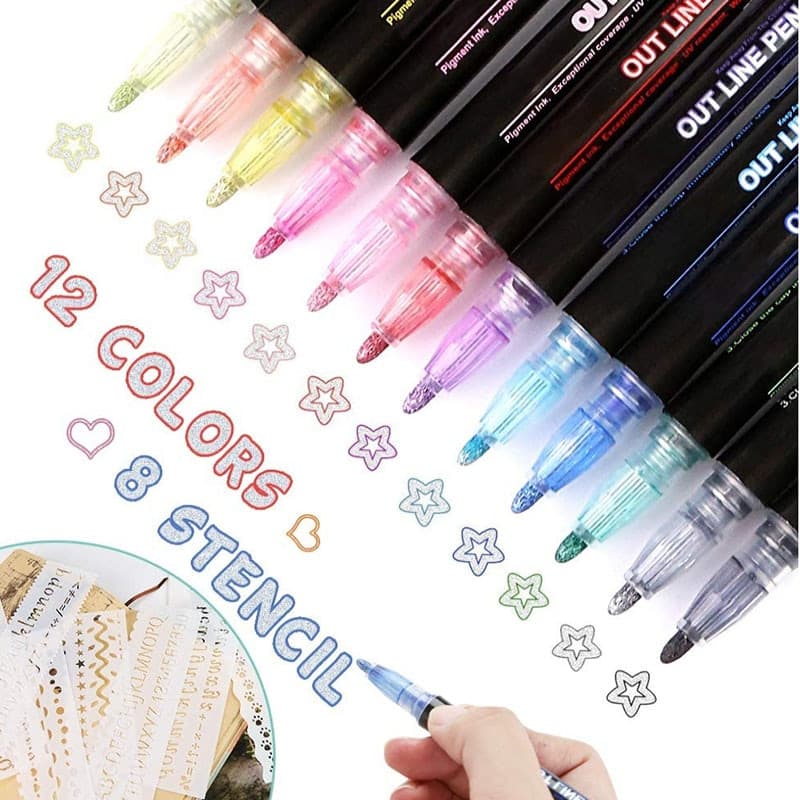 Fluorescent Metallic Drawing Markers Set