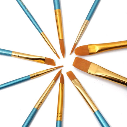 Blue and Gold Designed Paint Brushes 4/10 Pcs Set - Wnkrs