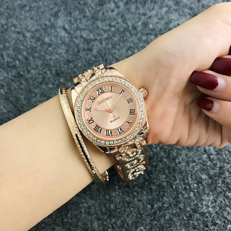 Women's Wristwatches with Roman Numerals and Rhinestone Decor
