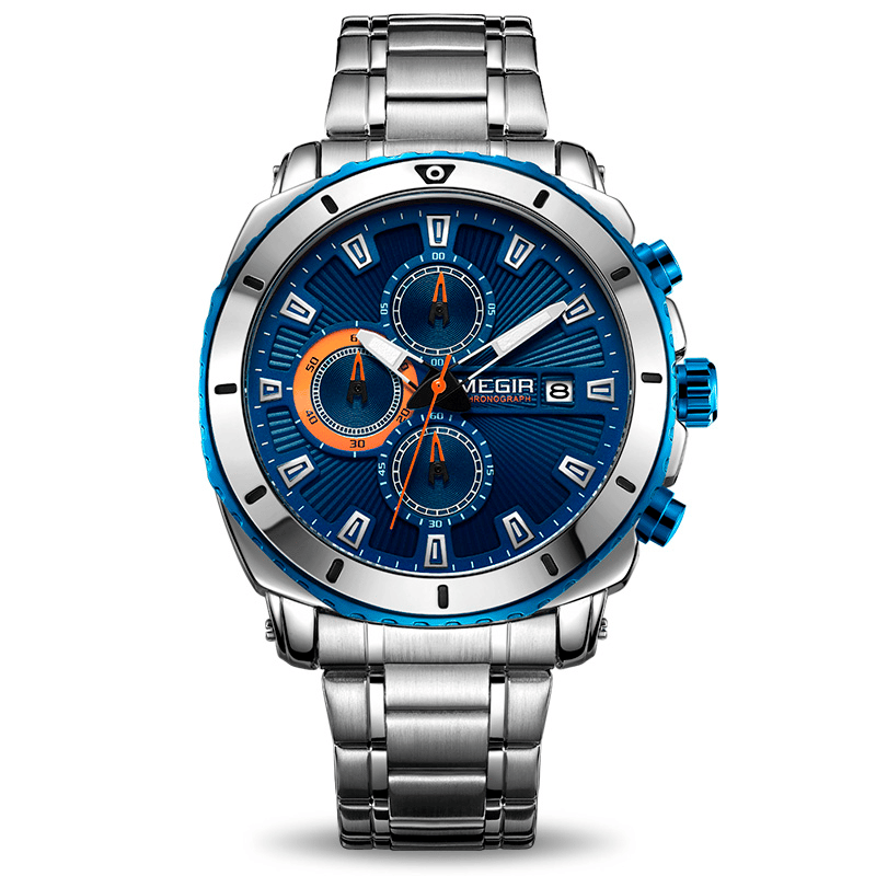 Casual Quartz Wristwatches for Men with Stainless Steel Bracelet
