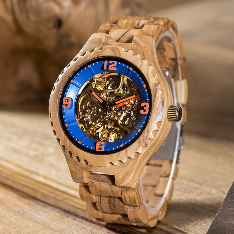 Wood-Listed Mechanical Watch with Optional Name Plaque
