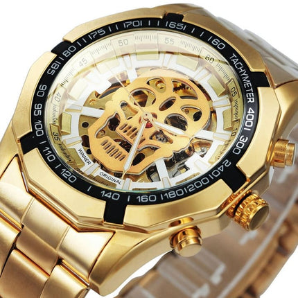 Stainless Steel Mechanical Wristwatches for Men with Skull Design - wnkrs