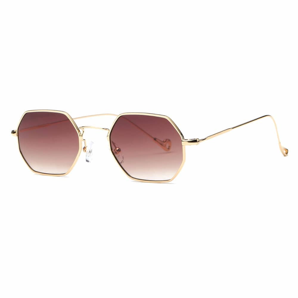 Octagonal Gold-Tone Glasses, Dark or Clear-Looking
