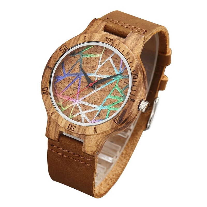 Geometric Printed Bamboo Wood Women's Watches