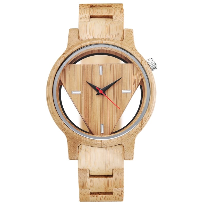 Open-Ring Triangle-Dial Wood Watch