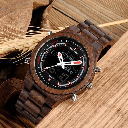 Men's Wood Digital Night Vision Wristwatch - wnkrs