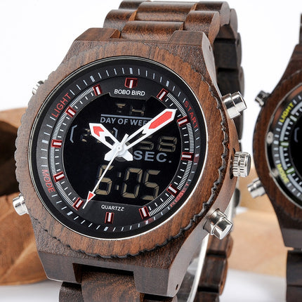 Men's Wood Digital Night Vision Wristwatch - wnkrs