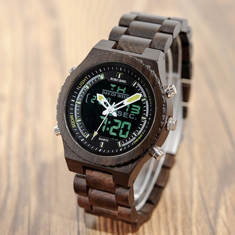 Men's Wood Digital Night Vision Wristwatch