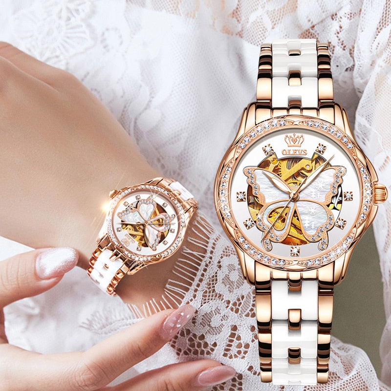 Women's Butterfly Dial Mechanical Watch