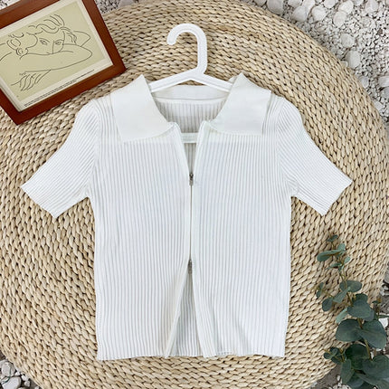 Women's Polo Collar Slim Knitted Top - Wnkrs