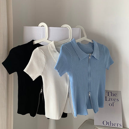 Women's Polo Collar Slim Knitted Top - Wnkrs