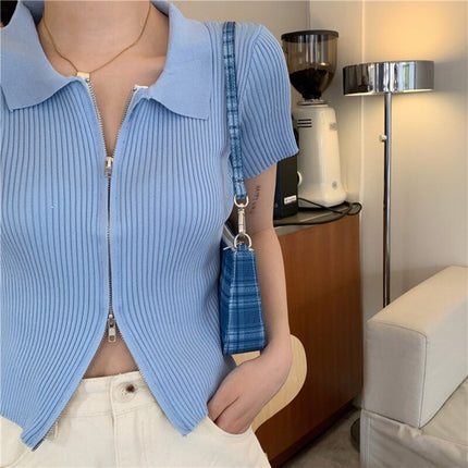 Women's Polo Collar Slim Knitted Top - Wnkrs