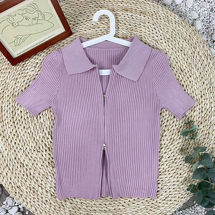 Women's Polo Collar Slim Knitted Top - Wnkrs