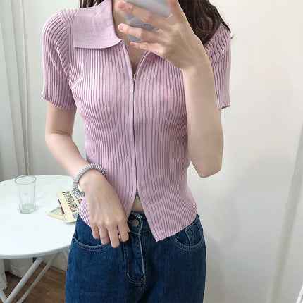 Women's Polo Collar Slim Knitted Top - Wnkrs
