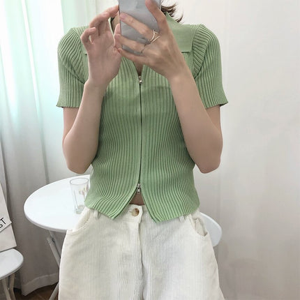 Women's Polo Collar Slim Knitted Top - Wnkrs
