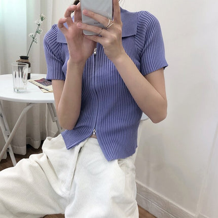 Women's Polo Collar Slim Knitted Top - Wnkrs