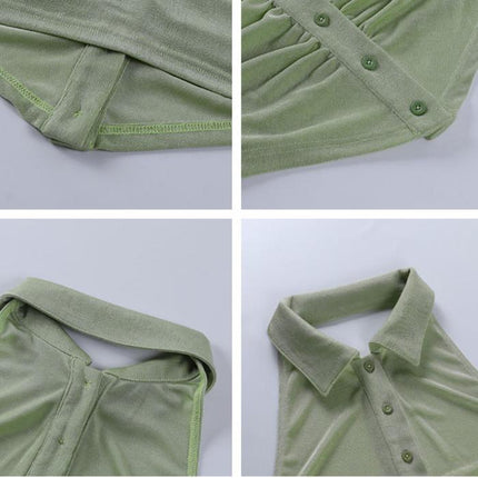 Women's Turn Down Collar Backless Black Crop Top - Wnkrs