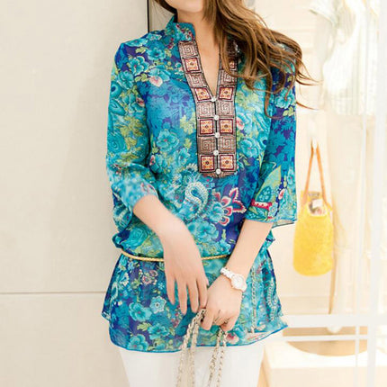 Women's Boho Half Sleeved Chiffon Blouse - Wnkrs