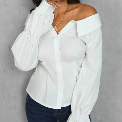 Women's Casual Blouse with Lantern Sleeve - Wnkrs