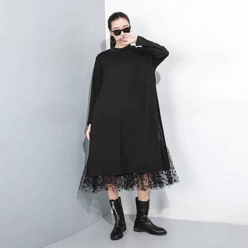 Women's Black Mesh Split Joint Dress
