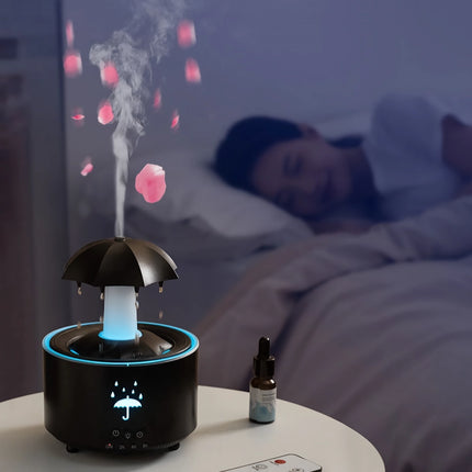 Humidificateur d'aromathérapie créatif rotatif en forme de goutte de pluie - Brume nuageuse colorée