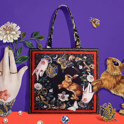 Bolso de mano de lona con estampado animal de moda para mujer: bolso de hombro de gran capacidad