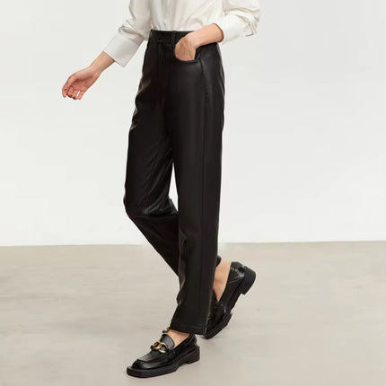 Pantalon décontracté en cuir PU longueur cheville