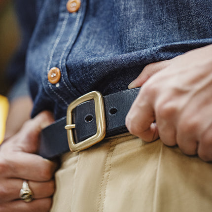 Vintage Cowhide Printed Boro Style Belt with Pin Buckle for Men