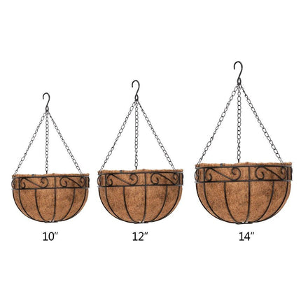 Elegant 10" Round Iron & Coconut Palm Hanging Basket Set - Wnkrs