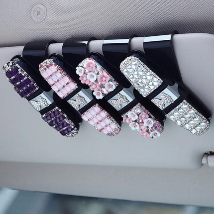 Luxurious Rhinestone Flower Car Sunglass and Accessory Holder - Wnkrs