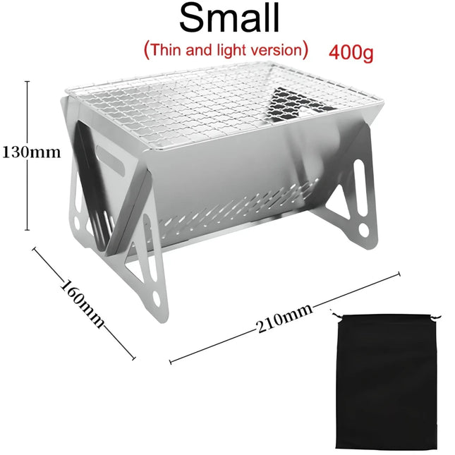 Barbecue pliable compact et portable en acier inoxydable pour le camping et la cuisine en plein air