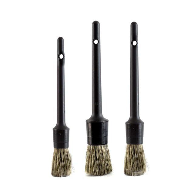 3-Piece Natural Boar Hair Car Detailing Brush Set: Soft Bristle for Wheel & Tire Cleaning - Wnkrs