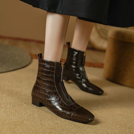 Bottes chaudes élégantes en cuir véritable avec fermeture éclair sur le devant