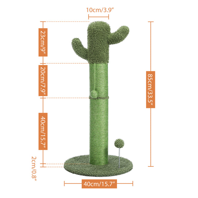 Rascador para gatos con forma de cactus, bola colgante y envoltura de sisal