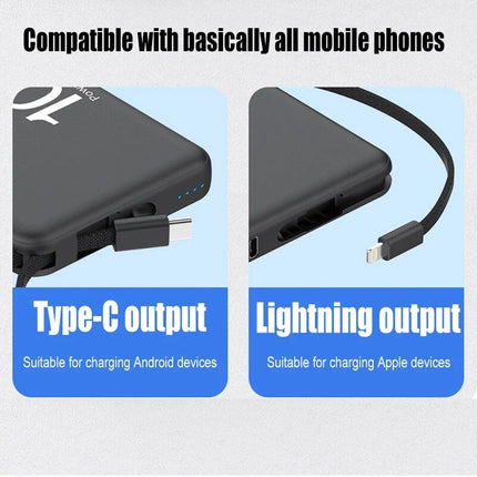 Ultra-Compact 10000mAh Dual-Cable Power Bank - Wnkrs