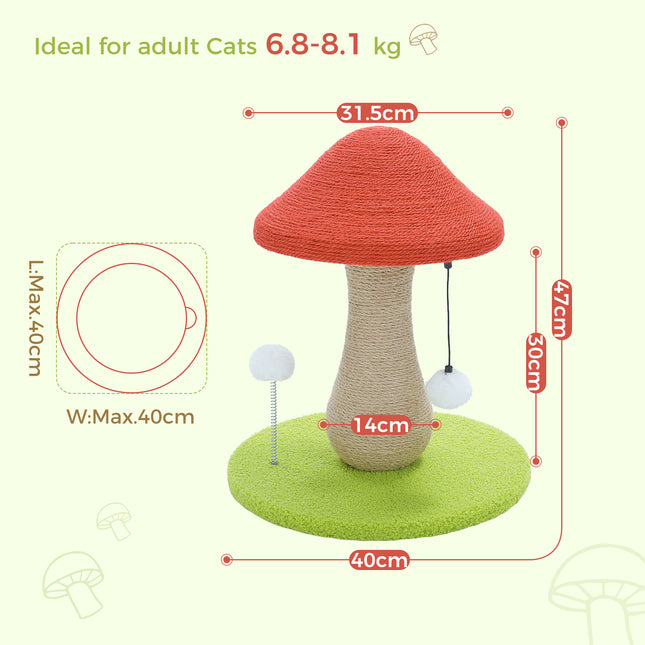 Rascador para gatos con forma de hongo y pelota de resorte para gatos de interior