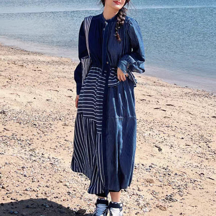 Vestido de mujer con cuello redondo, manga larga y costura irregular