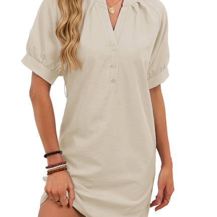 Women's Solid-Color Casual V-Neck Lace-Up Dress