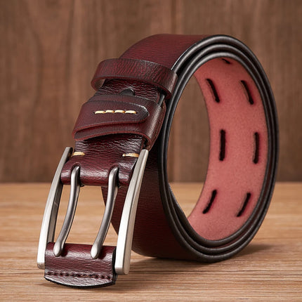 Ceinture en cuir véritable de 4 cm pour homme avec boucle à double ardillon