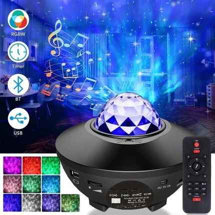 Galaxy & Ocean Wave Projector Night Light with Bluetooth Speaker - Wnkrs