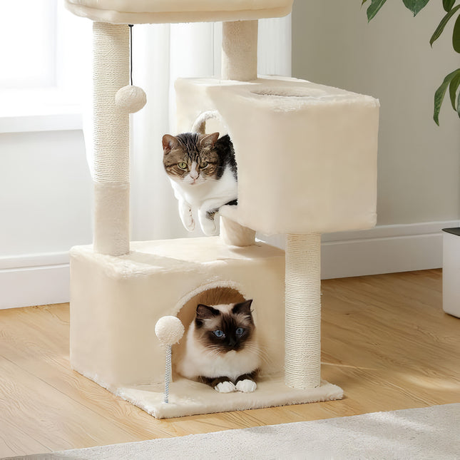Torre para gatos de 80 cm con condominio doble y percha grande