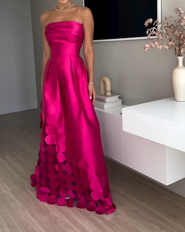 Robe de soirée taille haute en satin à col rond et patchwork