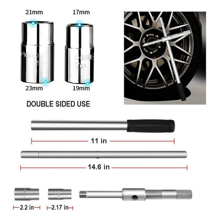 25" Universal Telescoping Tire Lug Nut Wrench with Dual Sockets and Storage Bag - Wnkrs