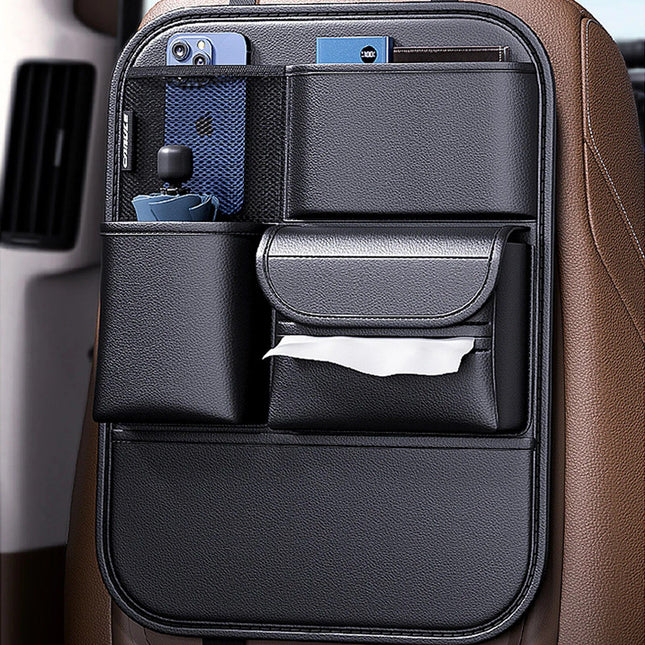 High-Capacity Leather Car Storage Organizer for Backseat & Trunk - Black - Wnkrs